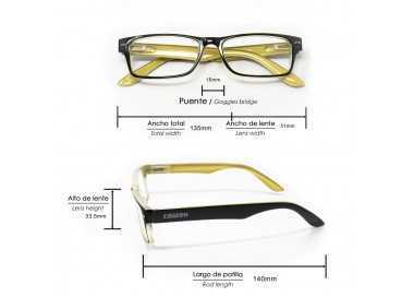Gafas Lectura Kansas Negro / Amarillo. Aumento +1,0 Gafas De Vista, Gafas De Aumento, Gafas Visión Borrosa