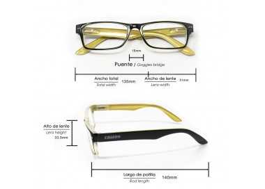 Gafas Lectura Kansas Negro / Amarillo. Aumento +2,0 Gafas De Vista, Gafas De Aumento, Gafas Visión Borrosa