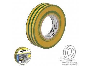 Cinta Aislante Profesional Amarilla/Verde Espesor 0.13 mm. Ancho 19 mm. Rollo 25 Metros Cinta Electricista, Cinta Aislante Cable