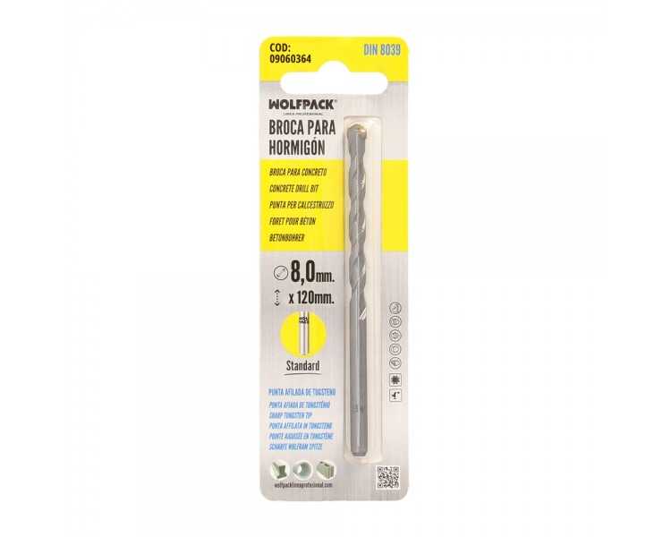 Broca Widia Piedra / Hormigón Ø 8 mm. Din 8039 Punta de Tungsteno.