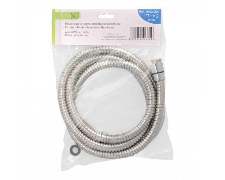 Flexo / Manguera Ducha Extensible Acero Inoxidable 1,7 a 2 Metros Accesorios de Latón. Flexible, Resistente a Torceduras,