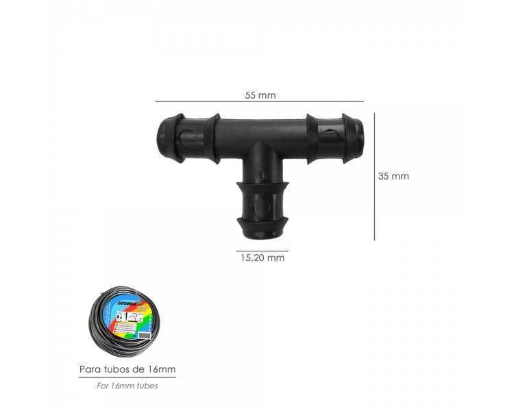 Te Simple Para Tuberias Goteo Ø 16 mm. (Bolsa 100 Piezas) Riego Por Goteo, Microaspersión, Riego Por Nebulizacion