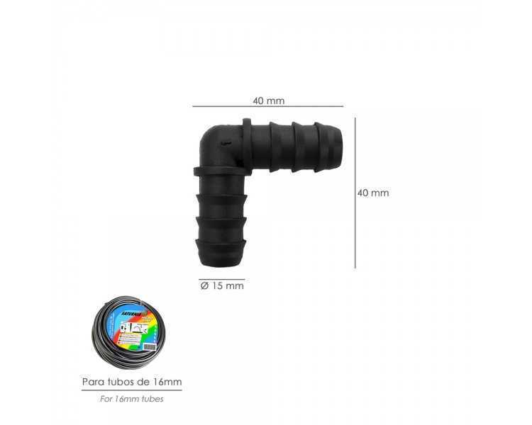 Codo Simple Para Tuberias Goteo Ø 16 mm. (Bolsa 100 Piezas) Riego Por Goteo, Microaspersión, Riego Por Nebulizacion