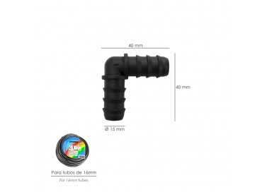 Codo Simple Para Tuberias Goteo Ø 16 mm. (Bolsa 100 Piezas) Riego Por Goteo, Microaspersión, Riego Por Nebulizacion