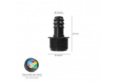 Union Rosca Macho 3/4" A Toma Para Tuberias Goteo Ø 16 mm. (Bolsa 100 uds) Riego Por Goteo, Microaspersión, Riego Nebulizacion