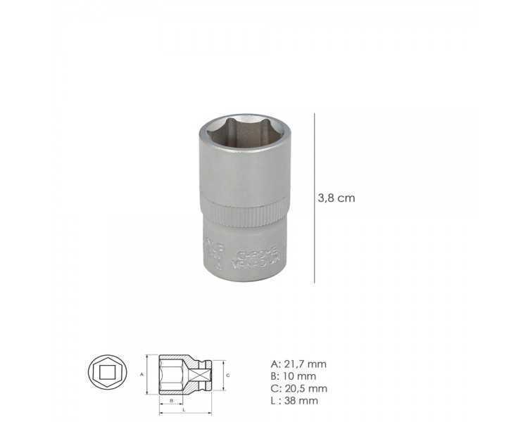 Llave Vaso 1/2" Hexagonal 15 mm. Perfil de 6 caras. Acero Cromo Vanadio, Aristas Redondas