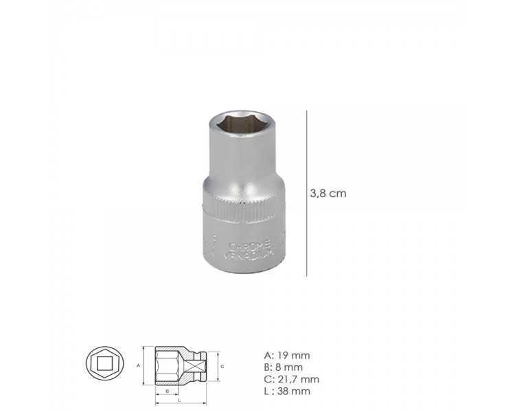 Llave Vaso 1/2" Hexagonal 13 mm. Perfil de 6 caras. Acero Cromo Vanadio, Aristas Redondas