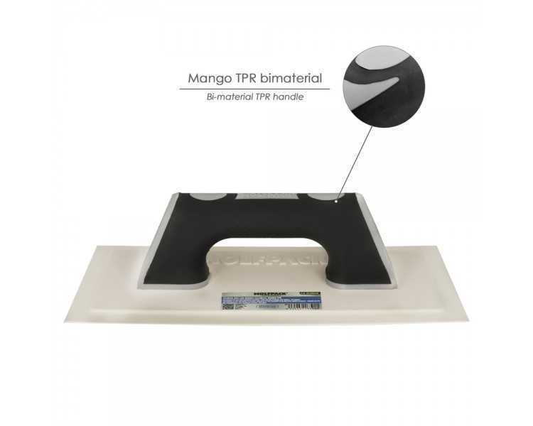 Llana / Talocha Con Mango de Plastico ABS Borde Flexible. Especial Lechadas. Base 280x140 mm. Mango Ligero y Ergonomico