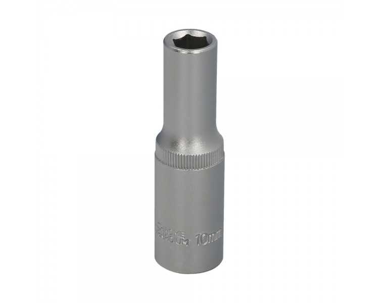 Llave Vaso 1/2" Hexagonal Larga 10 mm. Perfil de 6 caras. Acero Cromo Vanadio, Aristas Redondas