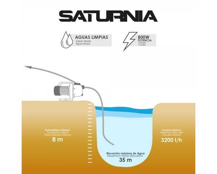 Bomba Aguas Limpias Superficie 800 W. 3.200 lts/hora, Profundidad 8 Mts, Elevación 40 mts. Presion Max: 4,0 Bares