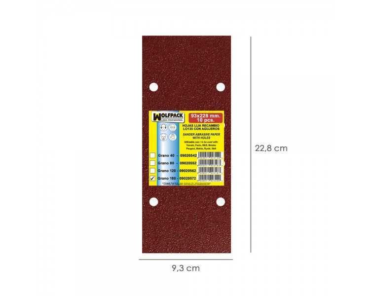 Lija Recambio Con Velcro 93x228 mm. con Agujeros Grano  180 (10 Piezas)