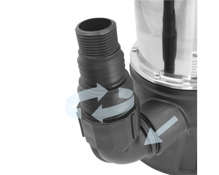 Bomba Aguas Sucias Sumergible Inoxidable 1.300 W. 25.000 lts/hora, Profundidad 7 Mts, Elevación 11 mts. Particulas max. Ø 38 mm.