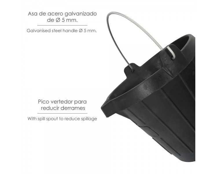 Cubo Obra Industrial Goma 10 Litros Con Pico Vertedor. Base y Laterales Reforzado. Espesor 1 cm. Espuerta Obra, Cubo Goma Obra