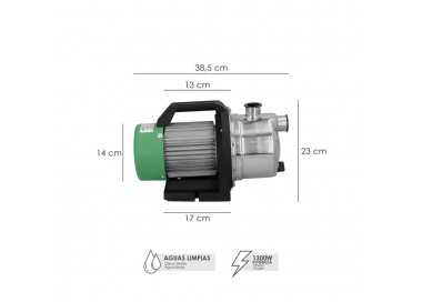 Bomba Aguas Limpias Superficie Acero Inoxidable 1.300 W. 5.000 lts/hora, Profundidad 8 Mts Elevación 50 mts. Presion Max: 5 Bar