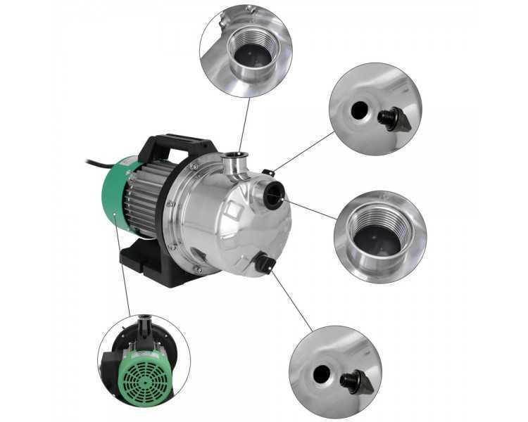 Bomba Aguas Limpias Superficie Acero Inoxidable 1.300 W. 5.000 lts/hora, Profundidad 8 Mts Elevación 50 mts. Presion Max: 5 Bar