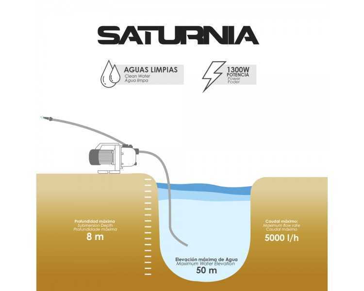 Bomba Aguas Limpias Superficie Acero Inoxidable 1.300 W. 5.000 lts/hora, Profundidad 8 Mts Elevación 50 mts. Presion Max: 5 Bar