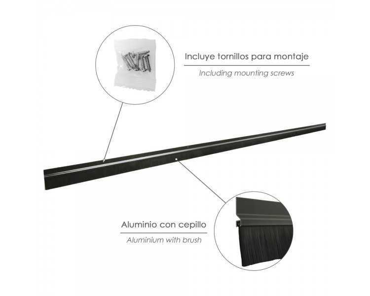 Burlete Para Puertas De Garaje Aluminio Negro Con Cepillo 2,5 m. Cepillo De Puerta, Burlete Garaje, Burlete Cepillo Cochera