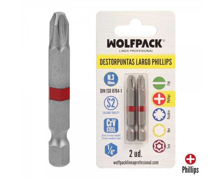 Puntas Largas Destornillador Phillips Nº 3 (2 Piezas). Acero S2 al Cromo Vanadio. Puntas Hexagonales, Destorpuntas,