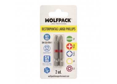 Puntas Largas Destornillador Phillips Nº 3 (2 Piezas). Acero S2 al Cromo Vanadio. Puntas Hexagonales, Destorpuntas,