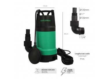Bomba Aguas Sucias Sumergible 950 W. 14.000 lts/hora, Profundidad 7 Mts, Elevación 10 mts. Particulas max. Ø 30 mm.