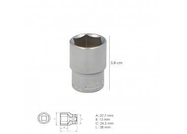 Llave Vaso 1/2" Hexagonal 21 mm. Perfil de 6 caras. Acero Cromo Vanadio, Aristas Redondas