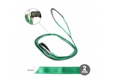 Eslinga Plana Doble Banda 2.000 Kg. Factor Seguridad 7:1, Longitud: 2 Metros Ancho 6 cm. 100% Poliester. Color Verde