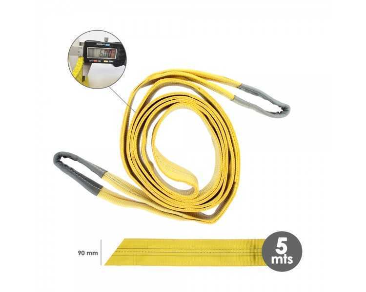 Eslinga Plana Doble Banda 3.000 Kg. Factor Seguridad 7:1, Longitud: 5 Metros Ancho 9 cm. 100% Poliester. Color Amarilla