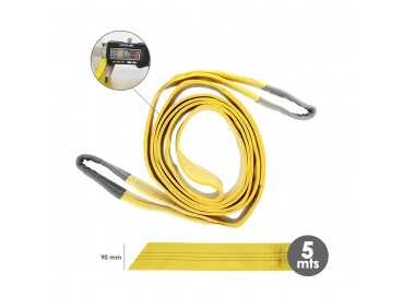 Eslinga Plana Doble Banda 3.000 Kg. Factor Seguridad 7:1, Longitud: 5 Metros Ancho 9 cm. 100% Poliester. Color Amarilla