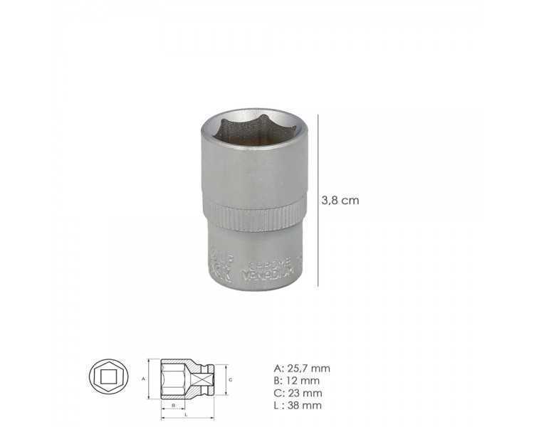Llave Vaso 1/2" Hexagonal 19 mm. Perfil de 6 caras. Acero Cromo Vanadio, Aristas Redondas