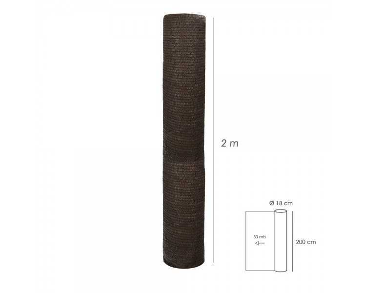 Malla Sombreo Rollo 2 x 50 metros, Reduce Radiación, Protección Jardín y Terraza, Regula Temperatura, Color Marrón