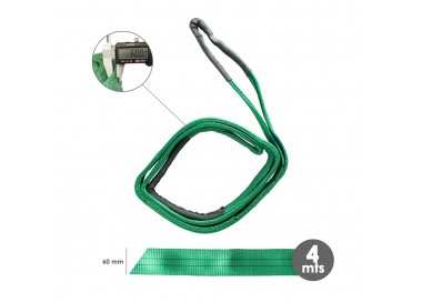 Eslinga Plana Doble Banda 2.000 Kg. Factor Seguridad 7:1, Longitud: 4 Metros Ancho 6 cm. 100% Poliester. Color Verde
