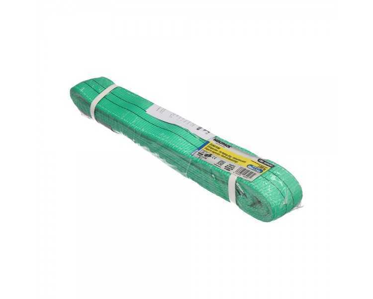 Eslinga Plana Doble Banda 2.000 Kg. Factor Seguridad 7:1, Longitud: 4 Metros Ancho 6 cm. 100% Poliester. Color Verde