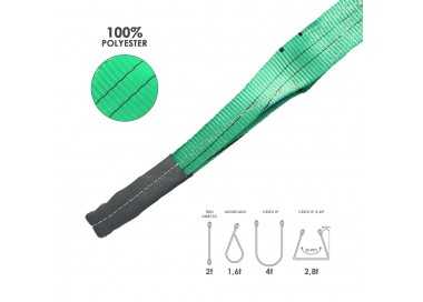 Eslinga Plana Doble Banda 2.000 Kg. Factor Seguridad 7:1, Longitud: 5 Metros Ancho 6 cm. 100% Poliester. Color Verde