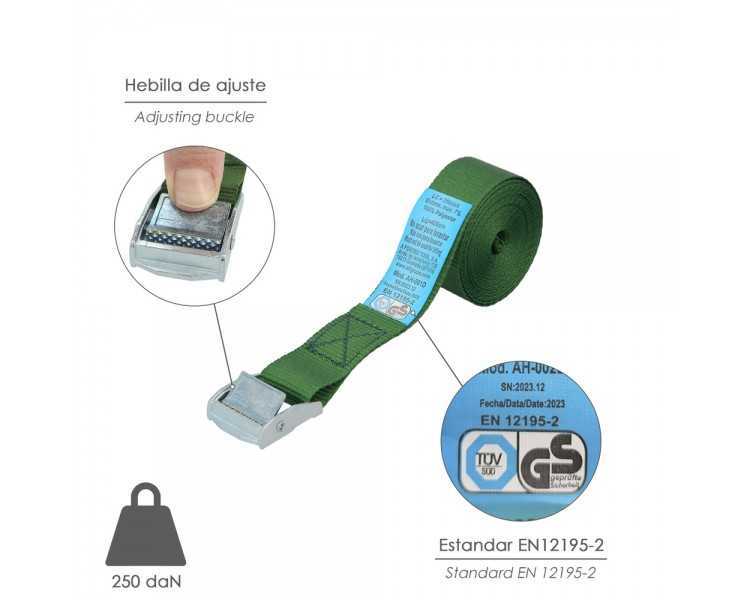 Cinta De Amarre Con Trinquete 4 metros x 25 mm. Trinquete Metalico Automatico, Cincha, Eslinga Mercancia, Correa Sujeción
