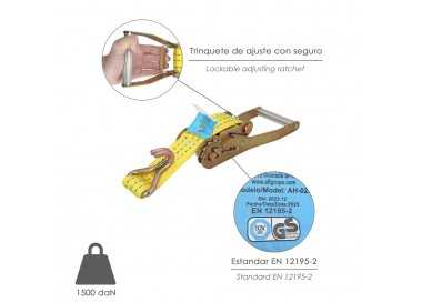 Cinta De Amarre Con Ratchet 12 metros x 50 mm. Trinquete Metalico Automatico, Cincha, Eslinga Mercancia, Correa Sujeción