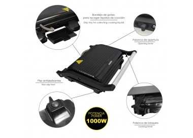 Sandwichera Grill Doble 1000w Parilla Eléctrica, Panini Press Grill, 1000w, Placa Antiadherente, Apertura 180º