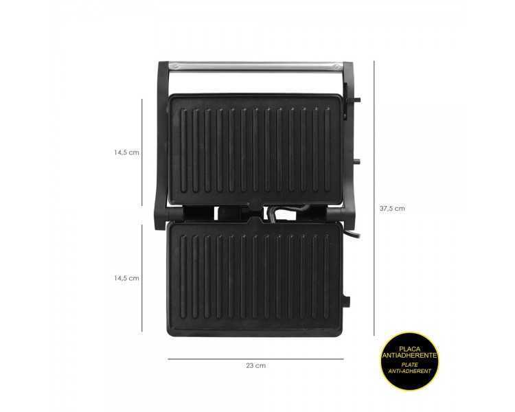 Sandwichera Grill Doble 1000w Parilla Eléctrica, Panini Press Grill, 1000w, Placa Antiadherente, Apertura 180º