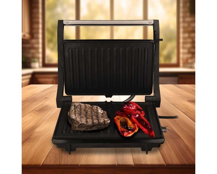 Sandwichera Grill Doble 1000w Parilla Eléctrica, Panini Press Grill, 1000w, Placa Antiadherente, Apertura 180º