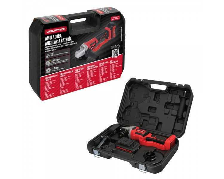 Amoladora A Bateria 20 Volt. Con Bateria 4.0 Ah. Ø 115 mm. 7.000 R.P.M. Mango 3 Posiciones Eje M14 Protector Disco Ajustable