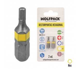 Puntas Destornillador Hexagonal 3,0 mm. (2 Piezas). Acero S2 al Cromo Vanadio. Puntas Hexagonales, Destorpuntas,
