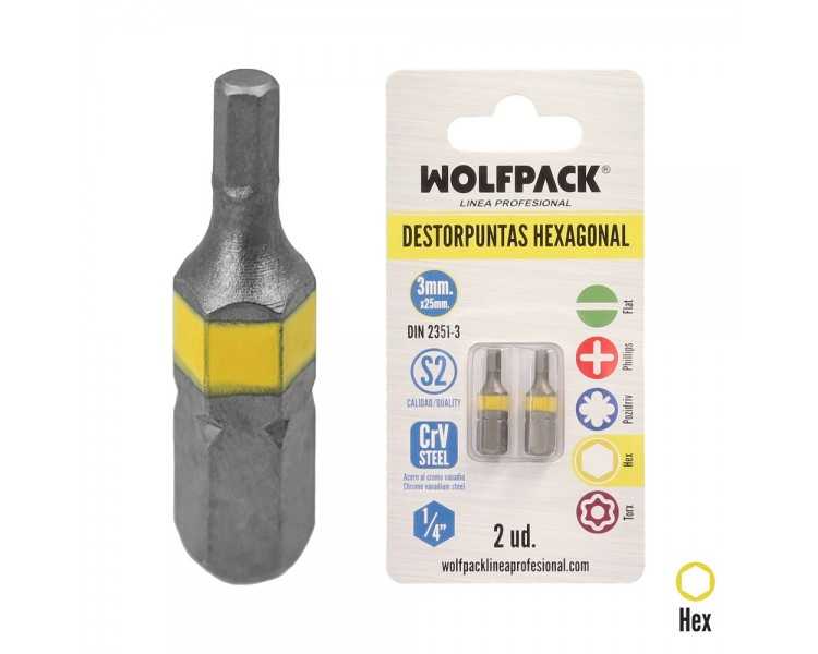Puntas Destornillador Hexagonal 3,0 mm. (2 Piezas). Acero S2 al Cromo Vanadio. Puntas Hexagonales, Destorpuntas,