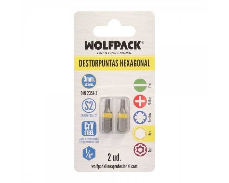 Puntas Destornillador Hexagonal 3,0 mm. (2 Piezas). Acero S2 al Cromo Vanadio. Puntas Hexagonales, Destorpuntas,