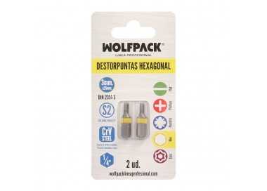Puntas Destornillador Hexagonal 3,0 mm. (2 Piezas). Acero S2 al Cromo Vanadio. Puntas Hexagonales, Destorpuntas,