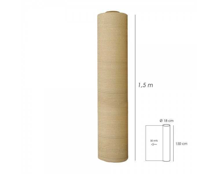 Malla Sombreo Rollo 1.5 x 50 metros, Reduce Radiación, Protección Jardín y Terraza, Regula Temperatura, Color Beige