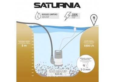Bomba Aguas Limpias Sumergible 250 Watt. 5.500 lts/hora, Profundidad 5 Mts, Elevación 4,5 mts. Particulas max. Ø 2-3 mm.