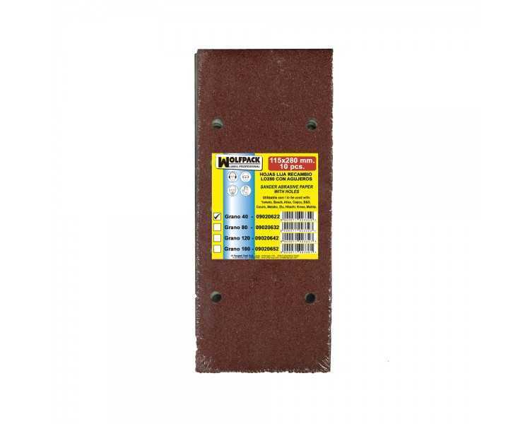 Lija Recambio Con Velcro 115x280 mm. con Agujeros Grano  40 (10 Piezas)