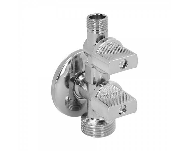 Llave De Escuadra Doble Salida 3/4" y 3/8". Entrada De 1/2". Llave De Paso Doble, Llave Angular Doble, Toma Lavadora Doble.