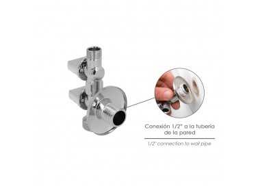 Llave De Escuadra Doble Salida 3/4" y 3/8". Entrada De 1/2". Llave De Paso Doble, Llave Angular Doble, Toma Lavadora Doble.