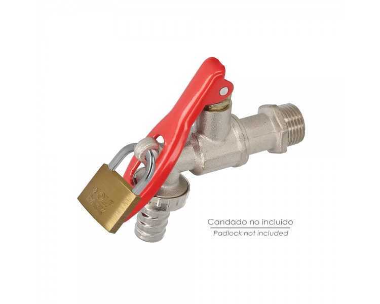 Grifo Esfera 1/2" Con Sistema De Bloqueo Por Candado Grifo Jardin Exterior, Grifo Con Bloqueo y Conector Manguera