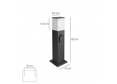 Poste Baliza Jardin Ip44 Con Enchufe Negro